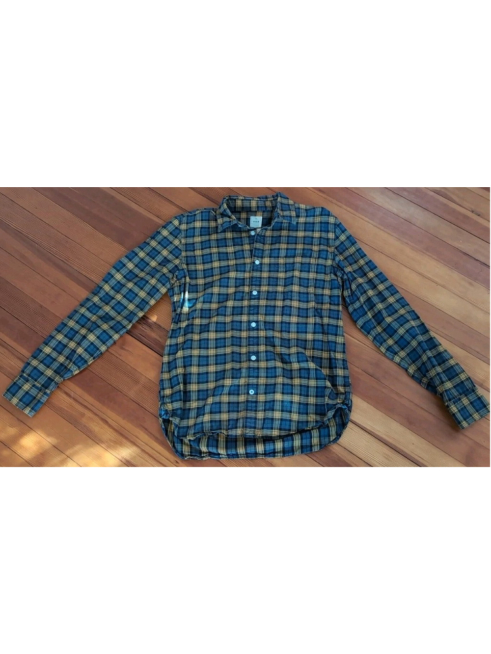 Gap Shirt Mens Long Sleeve Button Up Check Lived In Plaid Yellow Blue Medium